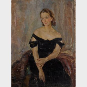 Lady in black dress (The artist's wife Vera Velovschi-Nitescu, 1901-1974) by 
																	Jean Nitescu