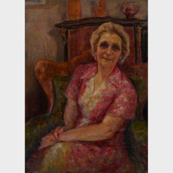 Portrait of The Artist's Wife Vera Seated in Her House in A Bidermaier Chair by 
																	Jean Nitescu
