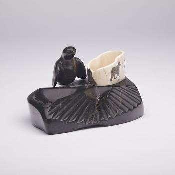 Ashtray Decorated with Bird and Etched Tusk by 
																			Davidee Itulu
