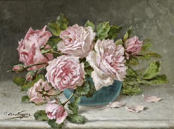 Bouquet de roses dans un vase by 
																	Charles de Naeyer