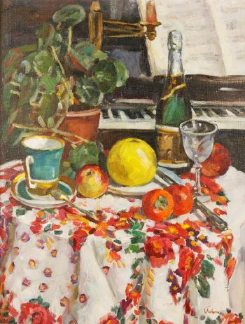 Still life with fruit and champagne by 
																			Boris Lavrenko