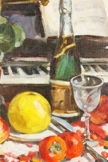 Still life with fruit and champagne by 
																			Boris Lavrenko