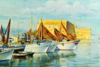 Greek harbor scene by 
																			Charles Demetropoulos