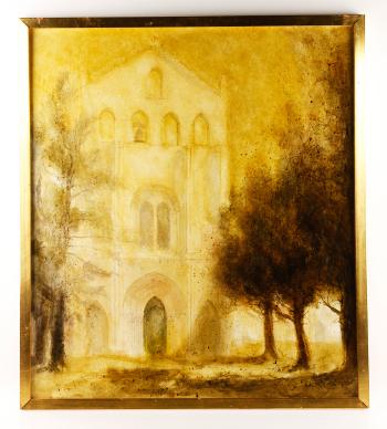 Exterior cathedral scene by 
																			John Lacoux
