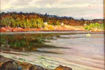 Landscape along a lake by 
																			Elmer Stanley Hader