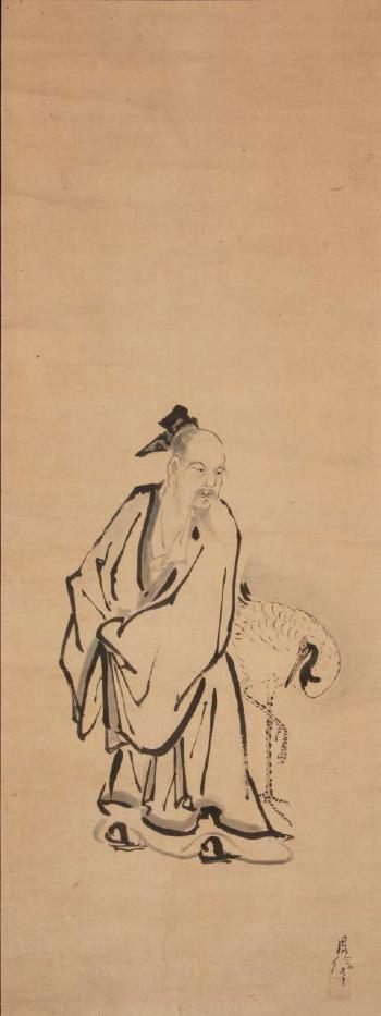 Daoist immortal and crane by 
																			Kano Chikanobu