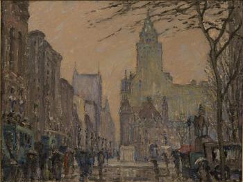 Showery Day, 57th Street, New York by 
																			Frederick Usher Devoll