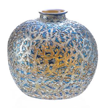 Moorish Crackle Vase, Blue And White by 
																			 Durand Co