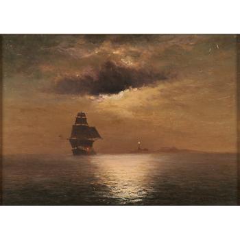 Moonlit Maritime Scene With Lighthouse by 
																	William Formby Halsall