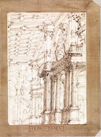 Studio di interno con colonnato by 
																	Filippo Juvarra