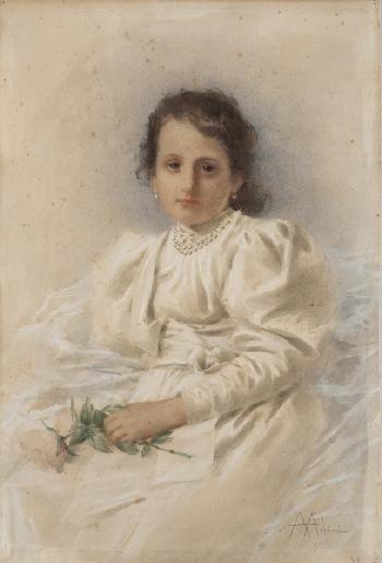 Fanciulla con rose in mano by 
																	Angelo Achini