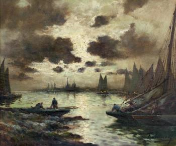 Clair de lune sur le port by 
																	Marcel Falcinelli