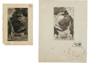 Une grenouille (dessin préparatoire à la gravure), reprise de la tête dans le bas by 
																	Jules Edmond Cuisinier