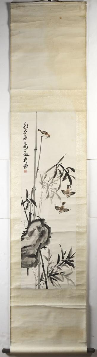 Three Sparrows and bamboo by 
																			 Dai Kechang