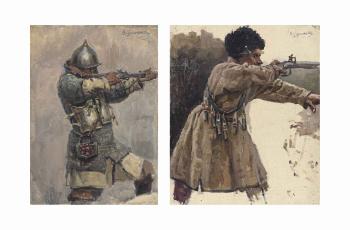 Two Studies for 'Siberia's Conquest by Yermak by 
																	Vasilii Ivanovich Surikov