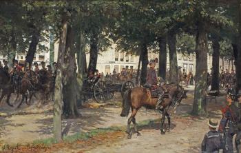 A military procession on the Lange Voorhout, The Hague by 
																	Jan Hoynck van Papendrecht