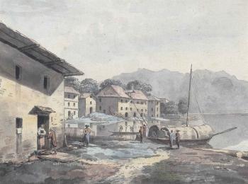 A view of Mogadino on Lake Maggiore, Switzerland by 
																	William Pars