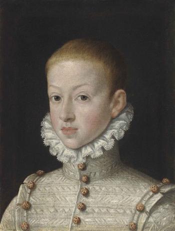 Portrait of Archduke Wenceslaus of Austria (1561-1578), as a boy, bust-length, in a white doublet and lace collar by 
																	Alonso Sanchez Coello