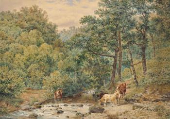 Anstey's Cove, Torquay, Devon; and Cattle watering by 
																	John William Salter