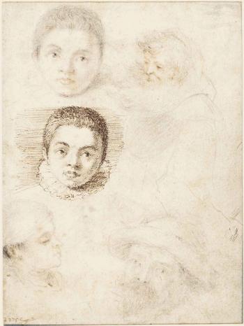 A double-sided sheet of studies of heads by 
																	Jan Pietersz Saenredam