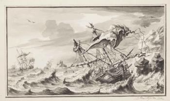 Galleons foundering in a tempest by 
																	Pieter Idserts