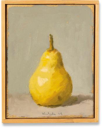 Still Life with white Jar and Single Yellow Pear on Gray Ground: Two Works by 
																	Robert Kulicke