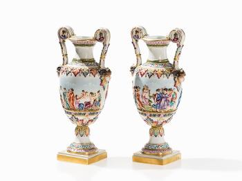 Pair Of Porcelain Relief Vases by 
																			 Volkstedt porcelain manufactory