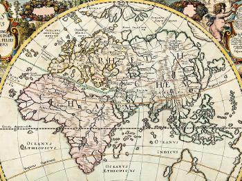 Splendid Colored Map of the Old World by 
																			Caspar Danckwerth