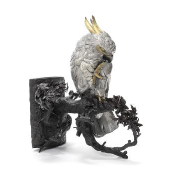 Okimono of a Cockatoo with ensuite bronze stand by 
																			 Yoshitani