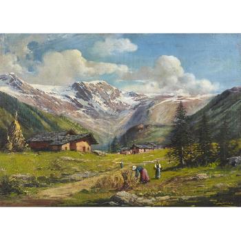 An alpine landscape; also a companion painting (a pair) by 
																			Licinio Campagnari