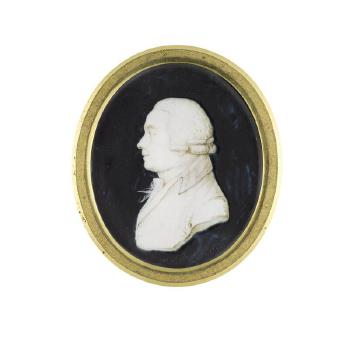 A bust-length portrait of a Gentleman called, Jonathan Wathen, in profile to the left, wearing coat, chemise, stock and cravat, his wig worn  en queue by 
																	Henri de Janvry