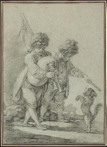 Zwei Knaben, der eine mit einem Hündchen spielend, der andere einen Dudelsack blasend by 
																	Jacques Philippe Jos de Saint-Quentin