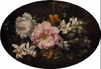Rosen und Lilien auf dunklem Grund by 
																	Tommaso Realfonso