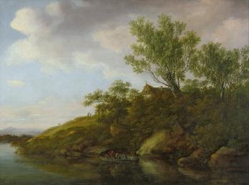 Idyllische Flusslandschaft mit Boot und kleiner Hütte by 
																	Johanna-Mariane Freystein
