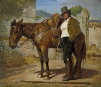 Italienischer Reiter mit Zylinder, Lanze und Pferd by 
																	Nicolai Habbe