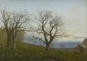 Herbstlandschaft mit Spaziergänger by 
																	Heinrich Christian Johann Zierck