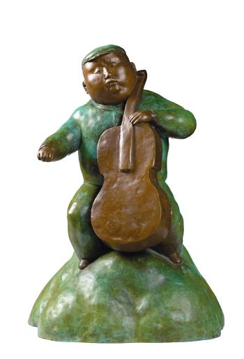 A man playing cello by 
																	 Qu Guangci