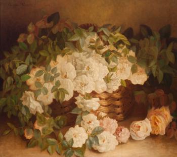Wild roses in a wicker basket by 
																	Clasine Neuman