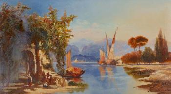 An Italianate Lake Scene, with Figures in the Foreground by 
																	George Ireton