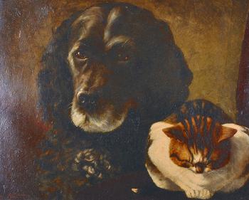 Portrait of a Retriever and a Cat by 
																	Eugenie M Valter