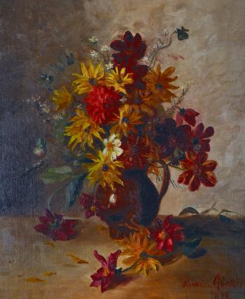Still life, with flowers in a brown jug by 
																	Lucie Ranvier-Chartier