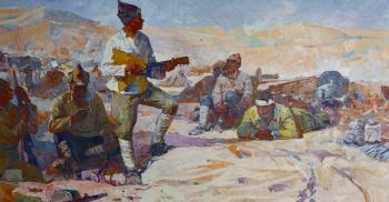 Russian soldiers resting, a man playing a Balalaika by 
																	Karl Alfredovitch Tanpetr