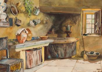 Kitchen scene by 
																	Roque Gameiro