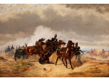 Scheuende Pferde bei aufschlagen der Kanonenkugel by 
																			F Sigmund Lachenwitz