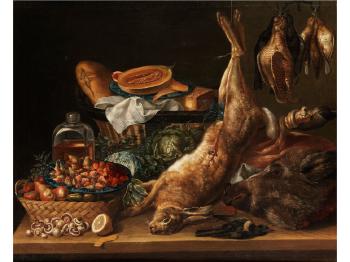 Küchenstilleben mit Hase by 
																			Anton Friedrich Harms