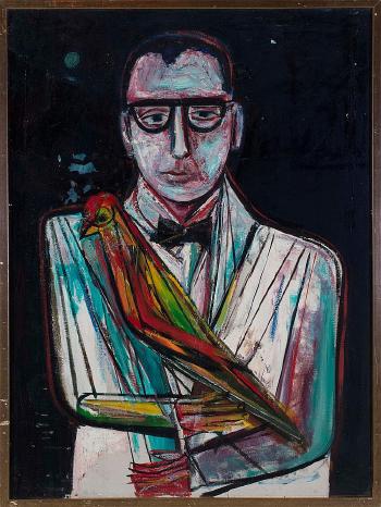 Portrait of man with bird by 
																			Nahum Tschacbasov