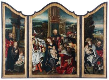 Adoration of the Holy Family by 
																			 Antwerp Mannerist School