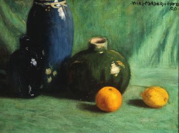 Still life with vases and fruit by 
																			Wiki Majerhoffer