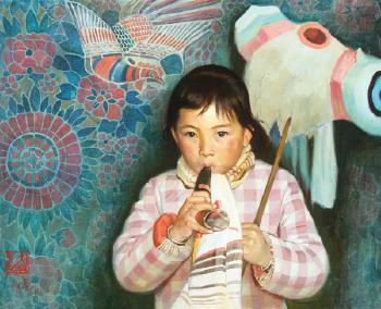 A spring festival scene with child by 
																			 Qin Da Hu