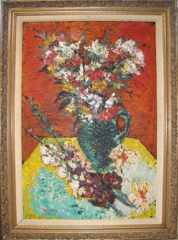 Still life with vase of flowers by 
																	David Nemerov